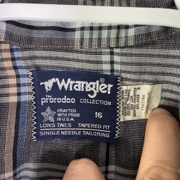 VTG Wrangler Pro Rodeo Shirt Men 16 Plaid Pearl Snap Western Short Sleeve Cowboy - Picture 4 of 5